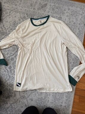 Tracksmith Cream Long Sleeve Crewneck with Dark Green Trim PLEASE SEE PHOTOS!